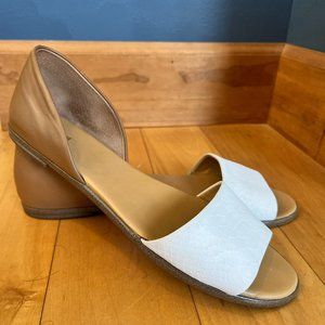 J. Crew Morgan Leather Peep Toe Flats in White and Tan